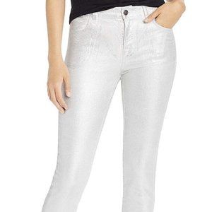 J Brand Alana Silver Metallic Corduroy Cropped Skinny Jeans Futuristic Womens 24